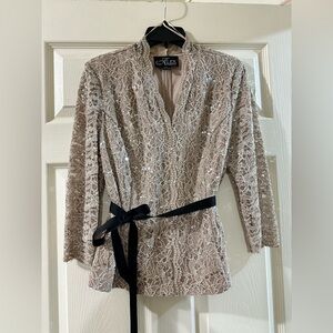 Alex Evenings Women's Sequin Lace Blouse - Cream